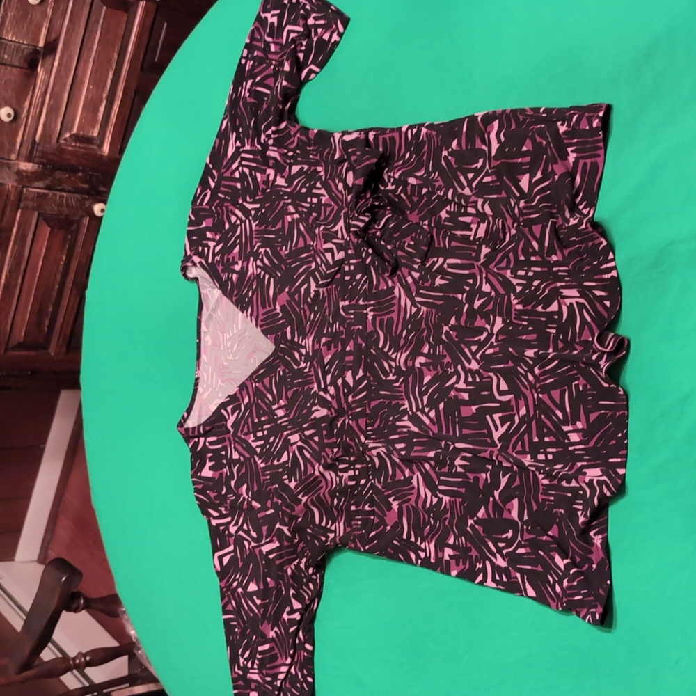 Merona Blouse with Bow Size 2 Purple Black Pink Print